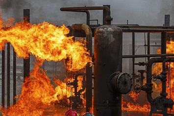 Industrial fire training for refinery or chemical plant fire brigade or fireman