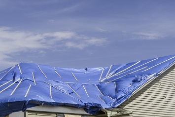 Blue roof tarp
