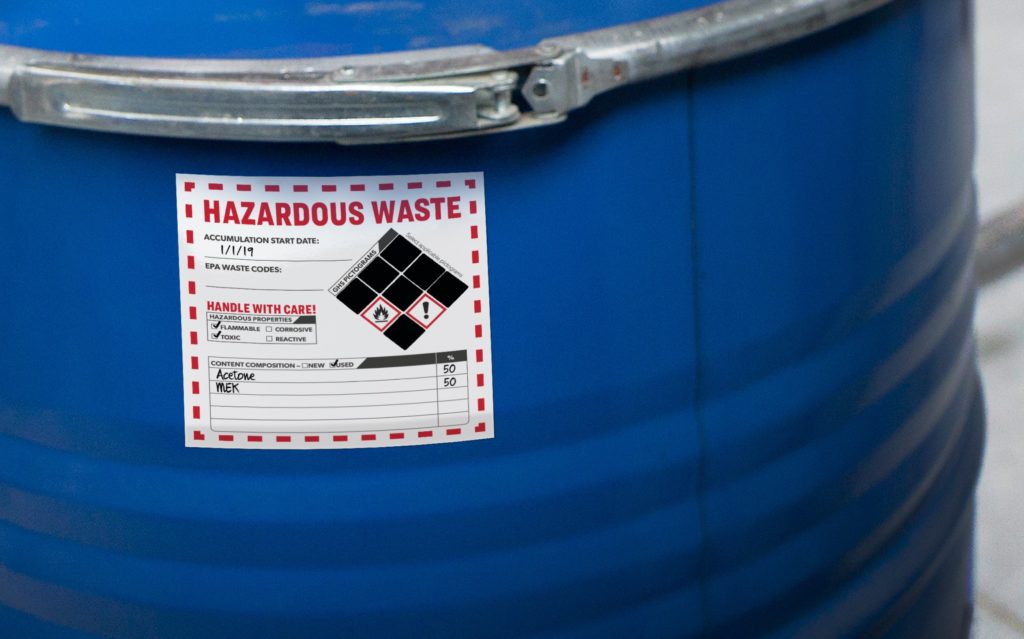 Avery hazardous waste label (close up)