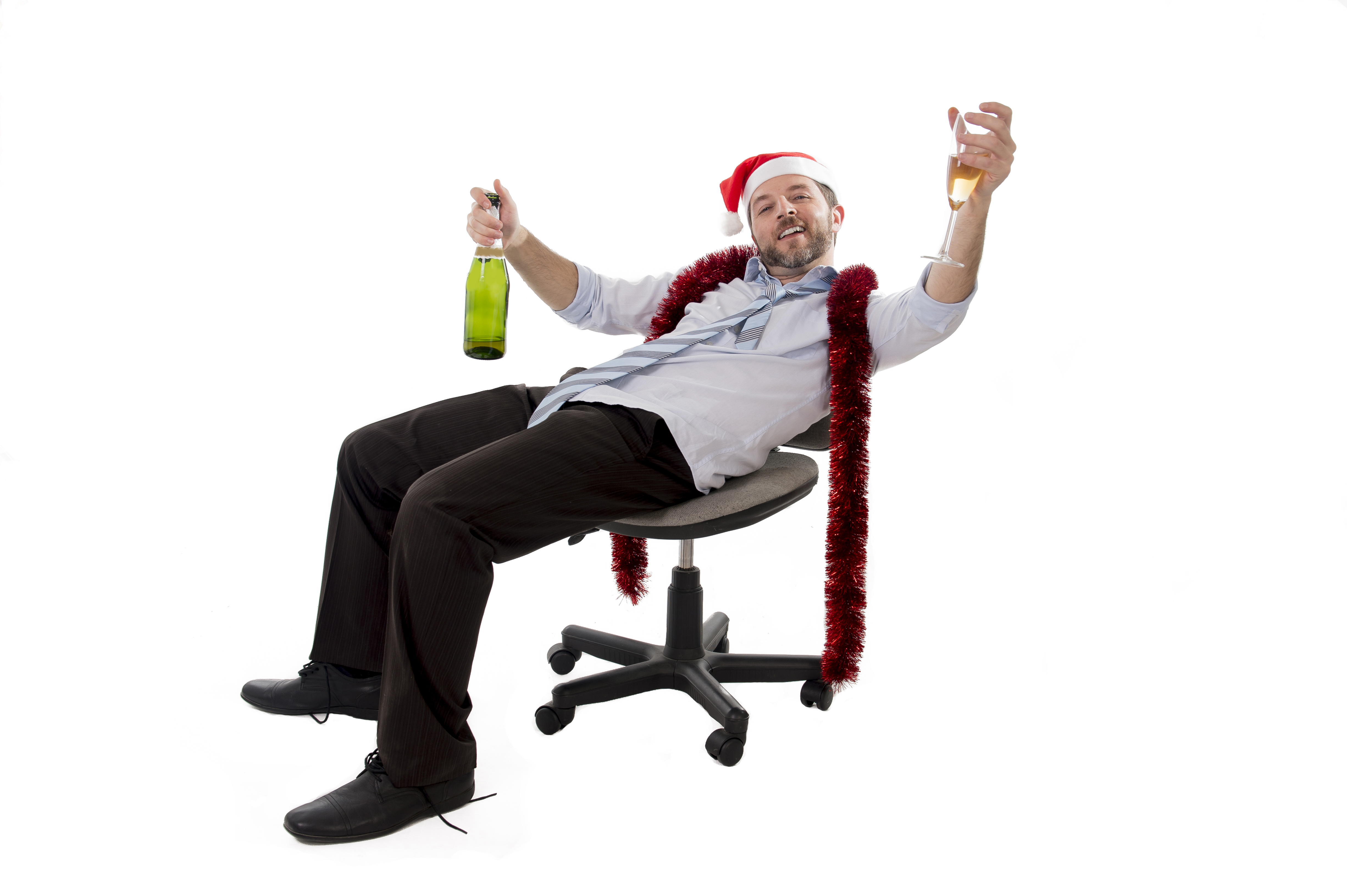 drunk businessman drinking champagne wearing xmas santa hat - HR Daily ...